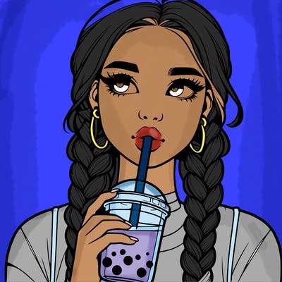 realistic girl with braided hair drinking boba