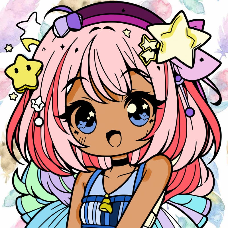 cute anime girl with star accessories