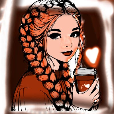 realistic girl with dutch braids and coffee