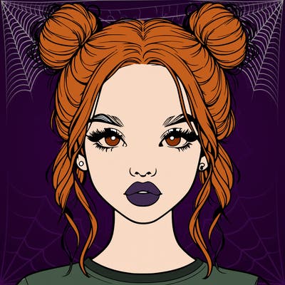 realistic girl with two buns in hair and lips