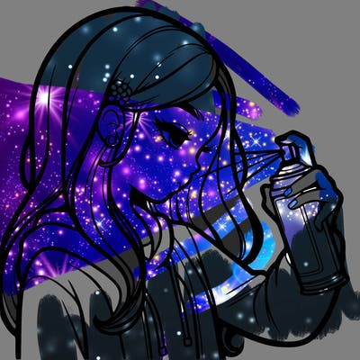 a realistic girl spray painting