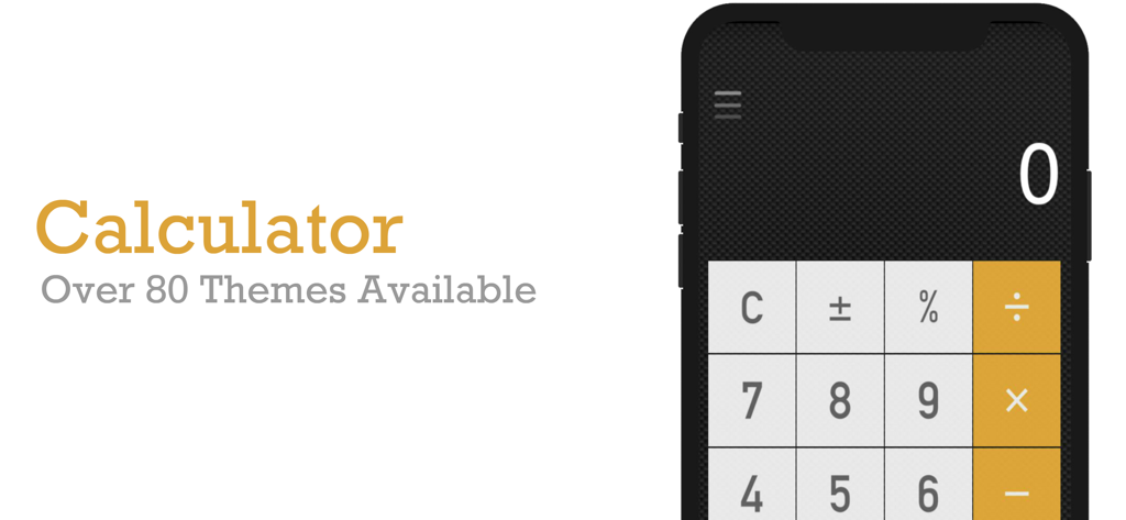 Calculator - Calculator app showing customizable themes on a smartphone screen