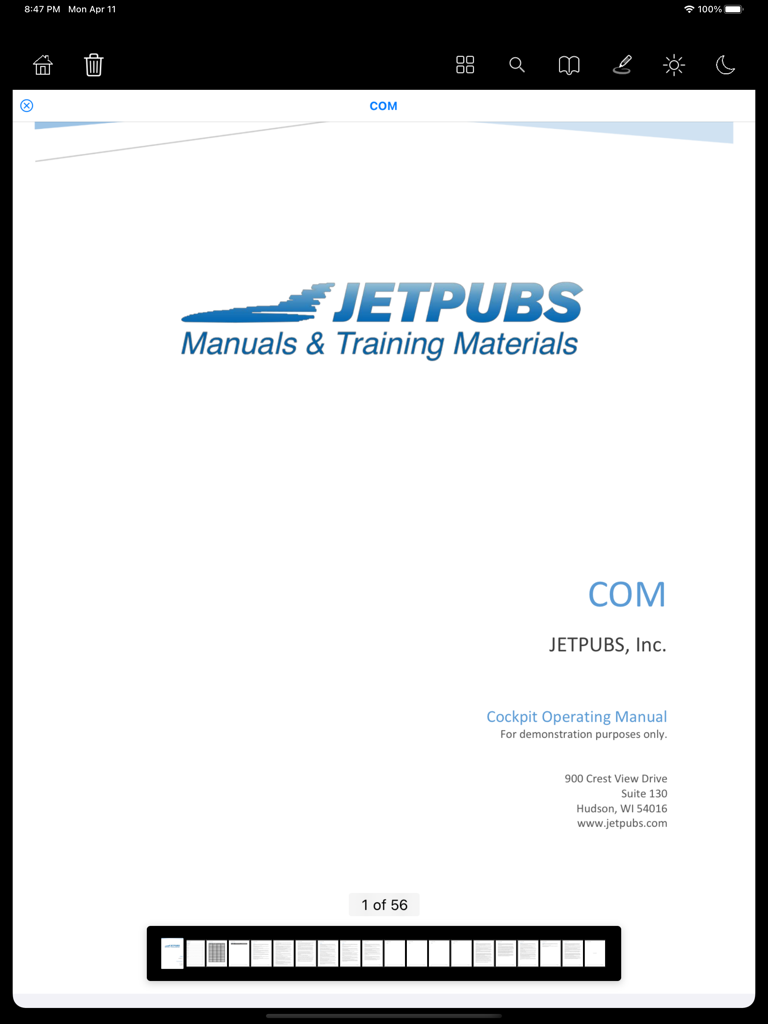 JETPUBS - JETPUBS app displaying a digital cockpit operating manual on an iPad