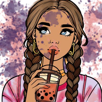 realistic girl with braided hair drinking boba