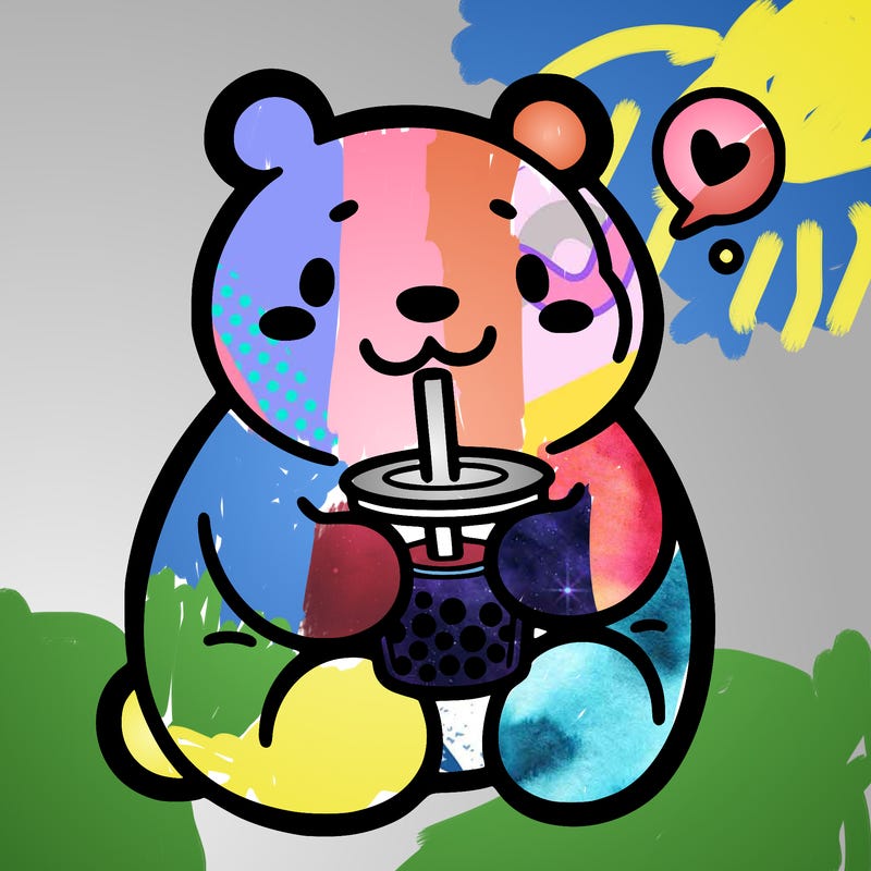 bear drinking boba tea