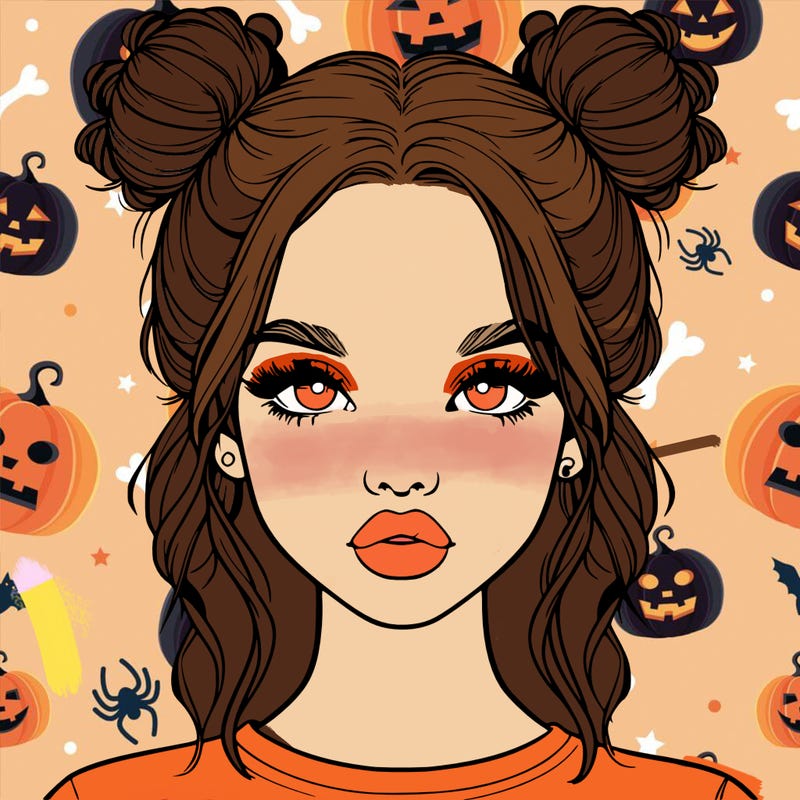 realistic girl with two buns in hair and lips