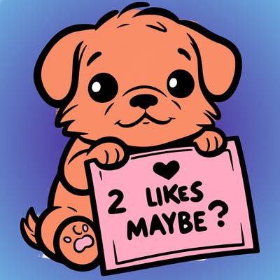 a puppy holding a sign that says 2 likes maybe?