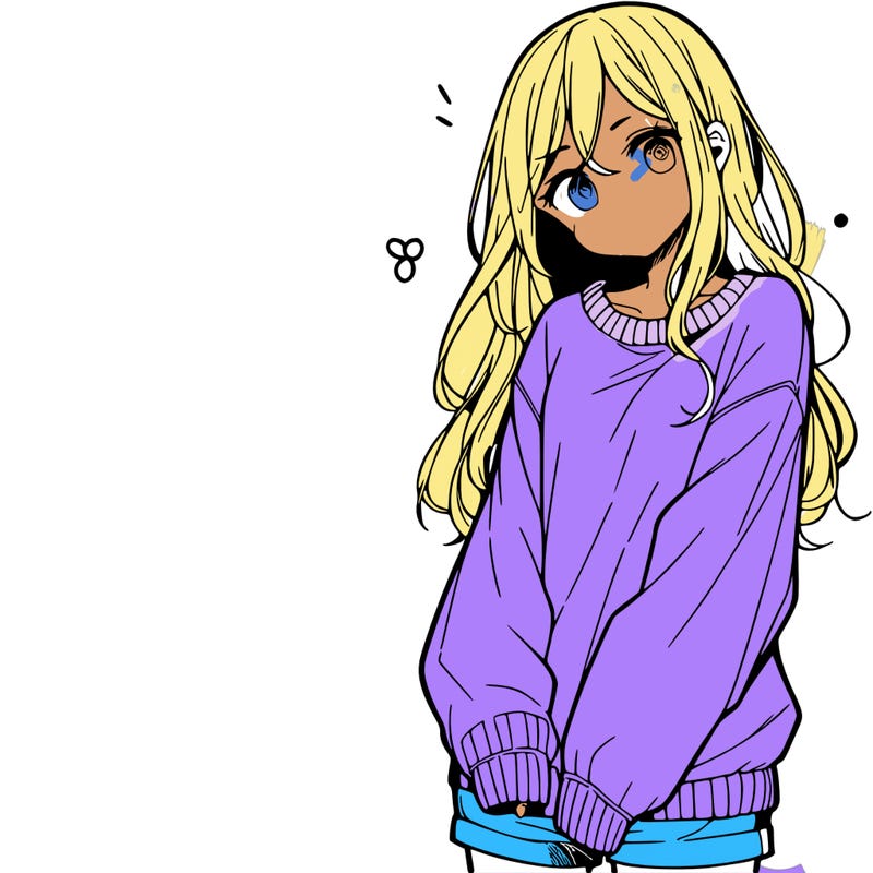 manga teen girl  in a sweater and baggy pants