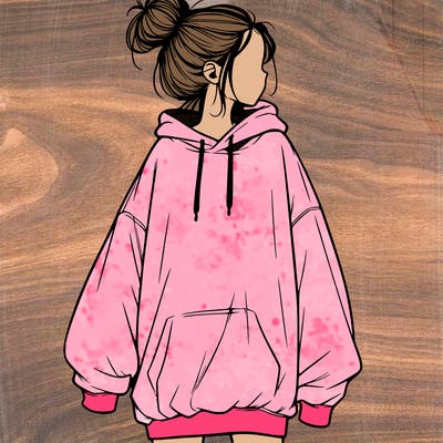 realistic girl with a oversized sweatshirt on and a bun