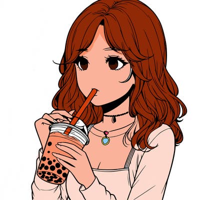 realistic girl drinking boba tea