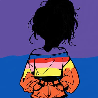 girl with a messy ponytail glasses a baggy crop top and jean shorts