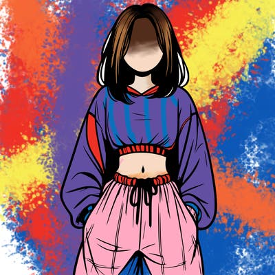 realistic girl faceless with baggy pants and a crop top