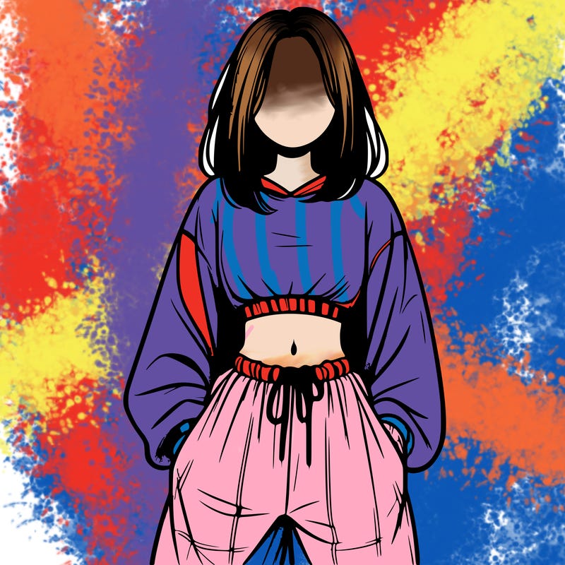 realistic girl faceless with baggy pants and a crop top