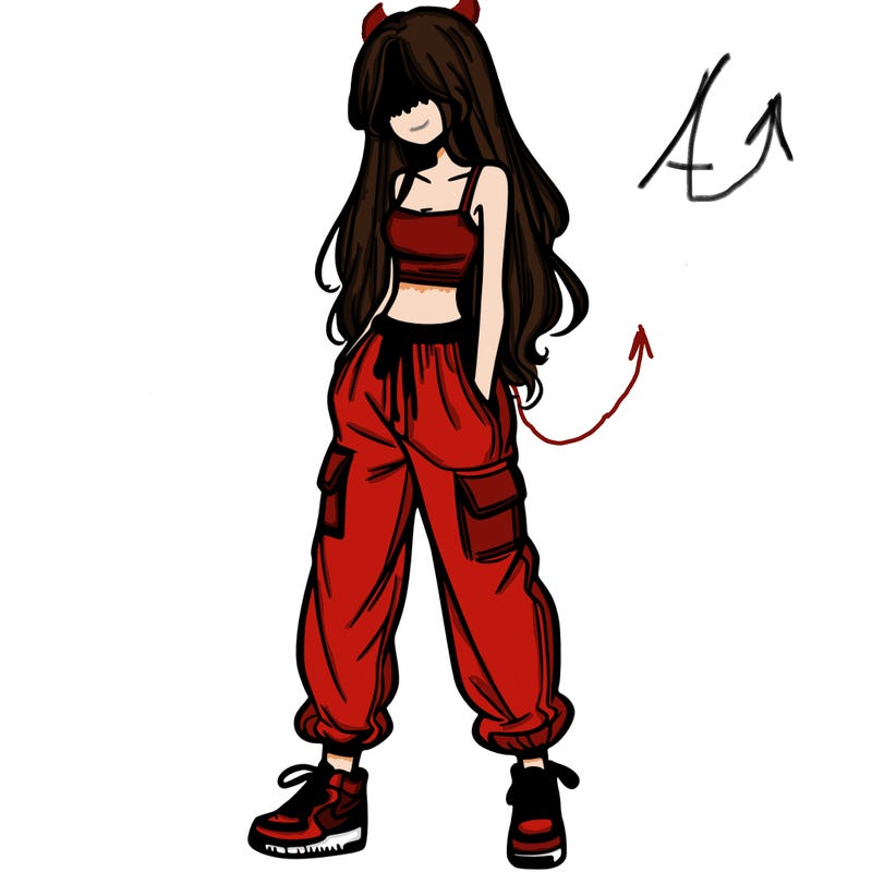 girl in baggy pants crop top and long hair