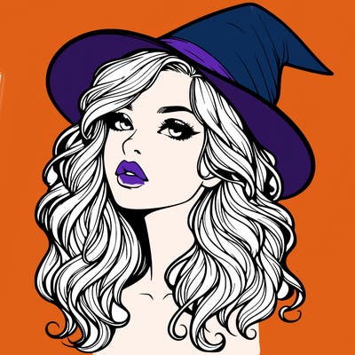 realistic witch girl with wavy hair and lips