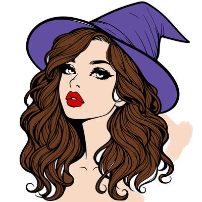 realistic witch girl with wavy hair and lips