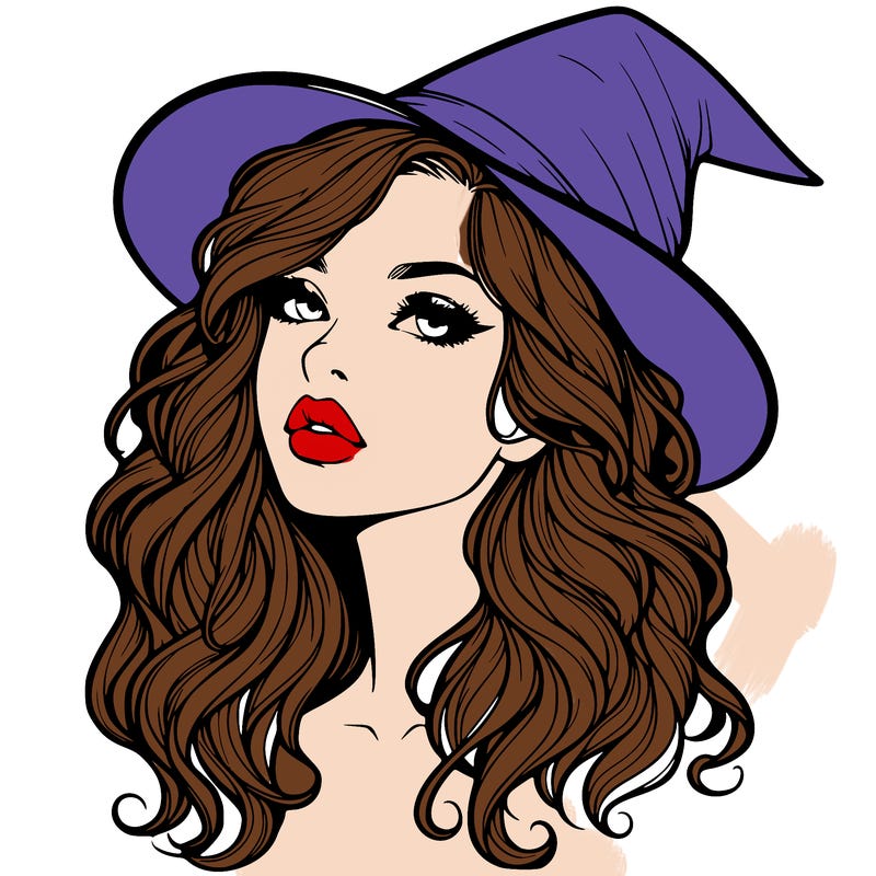 realistic witch girl with wavy hair and lips