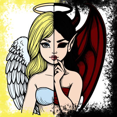 realistic angel half demon