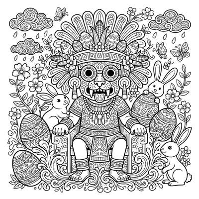 Embark on a unique artistic journey with this Tlaloc Zentangle Easter coloring page, a stunning blend of ancient Aztec mythology and joyful spring celebrations. Featuring intricate patterns and playful elements, it's perfect for colorists seeking a creative challenge.