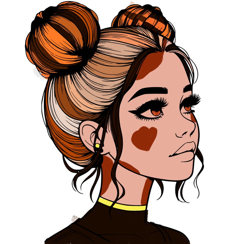 realistic girl with buns on the top of her head