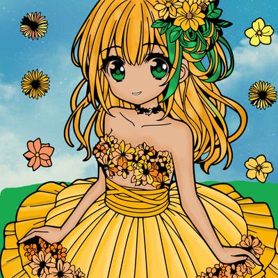 manga girl in flower dress