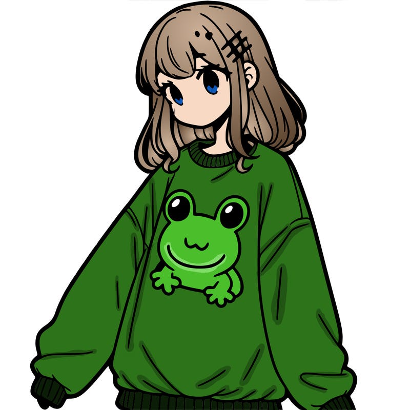 girl wearing frogging sweatshirt