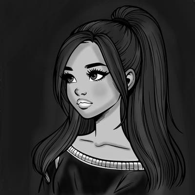 realistic girl with a high ponytail