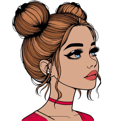 realistic girl with buns on the top of her head