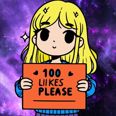 a girl holding up a sign saying 100 likes please