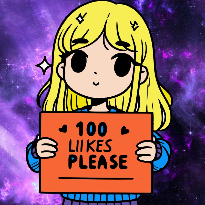 a girl holding up a sign saying 100 likes please