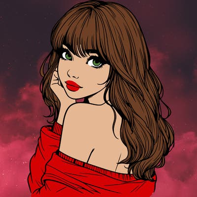 realistic girl with bangs looking over her shoulder