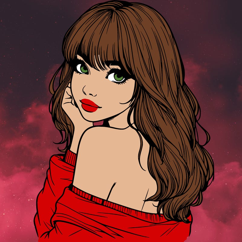 realistic girl with bangs looking over her shoulder