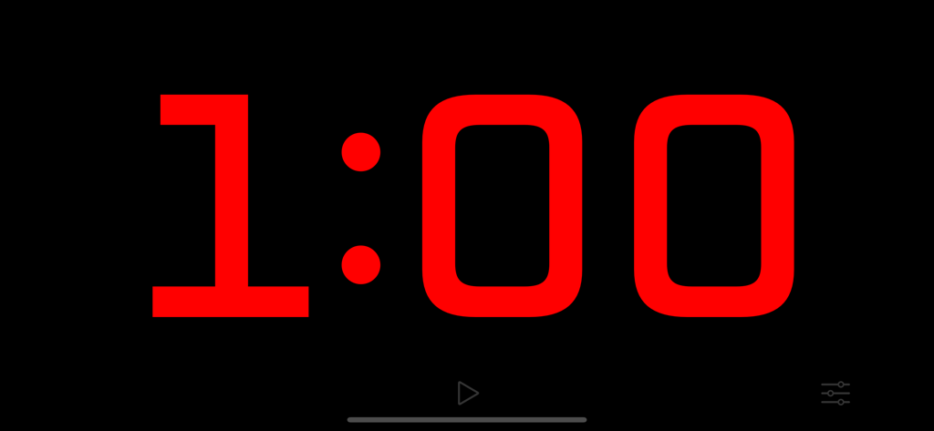 Large red digital countdown timer showing one minute on a black background