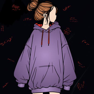 realistic girl with a oversized sweatshirt on and a bun