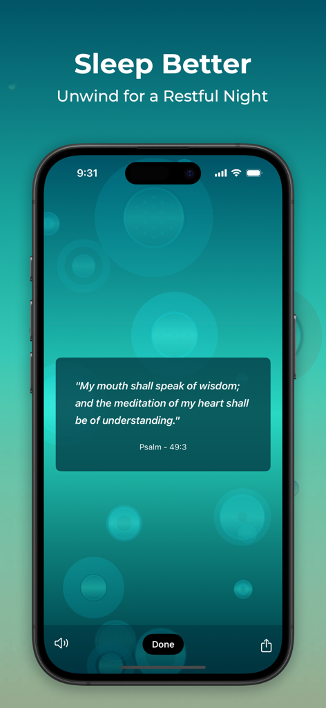 Spiritual Me: Meditation App - Spiritual Me app screen displaying a spiritual quote for better sleep on a calming teal background