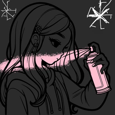 a realistic girl spray painting