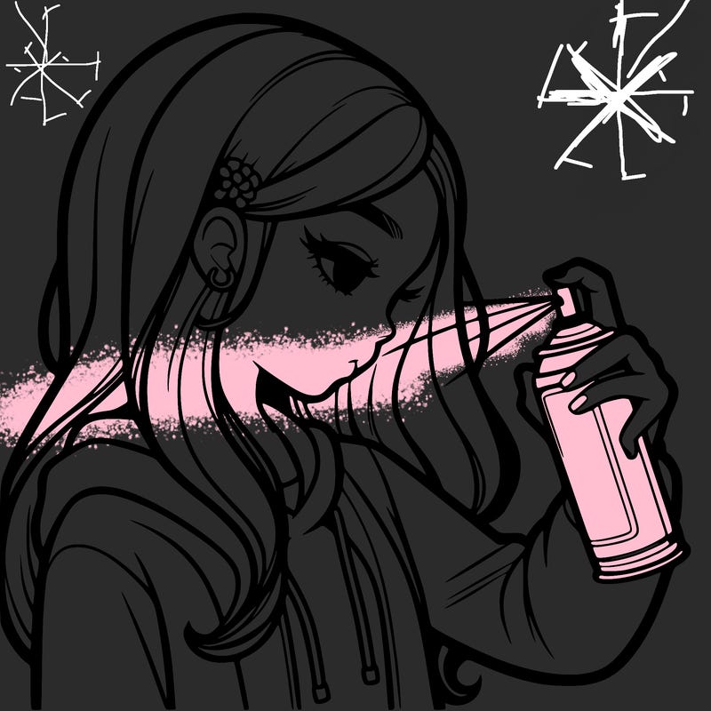 a realistic girl spray painting