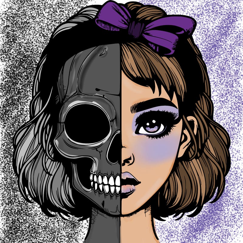 realistic girl with half skull mask