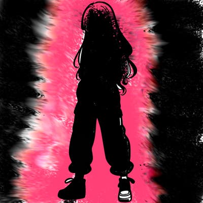 girl in baggy pants crop top and long hair