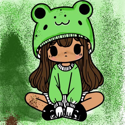a girl wearing a frog hat and some frog socks