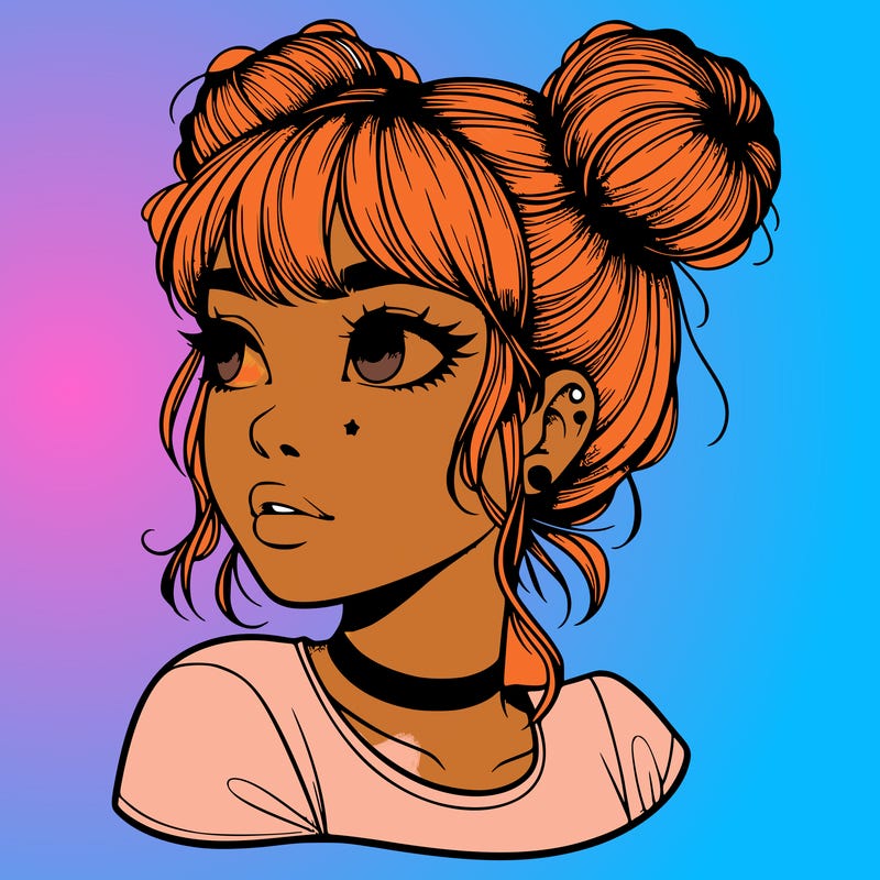 realistic girl with spacebuns