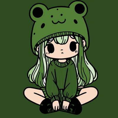 a girl wearing a frog hat and some frog socks