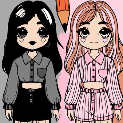 realistic girls with cute shirts and pants