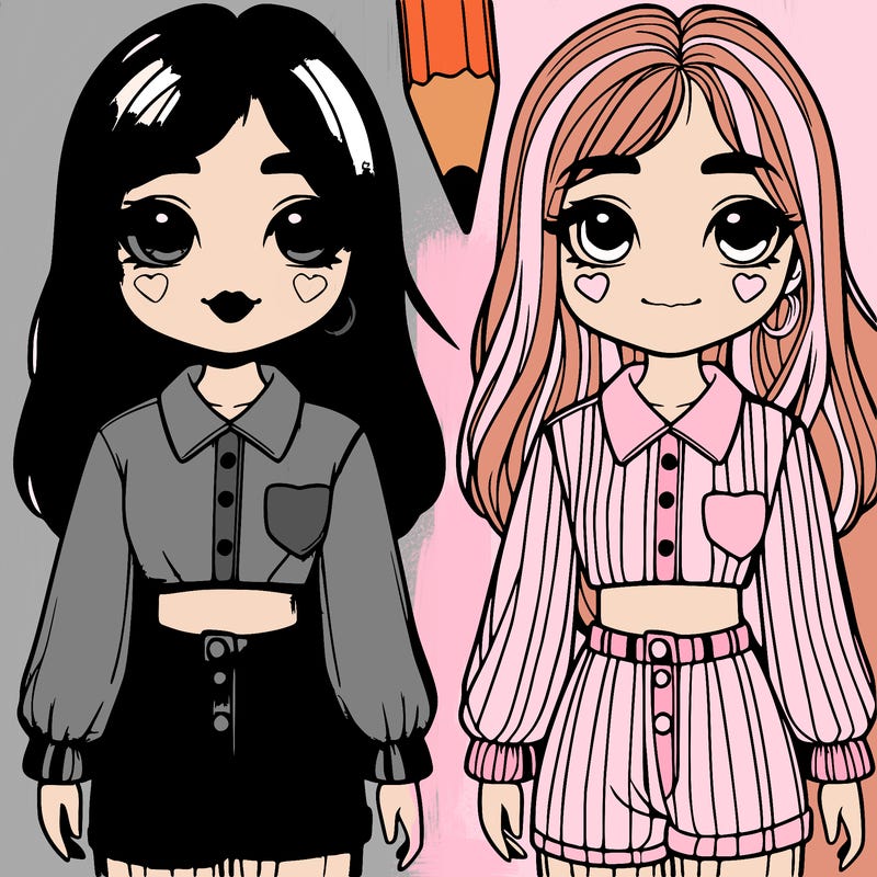 realistic girls with cute shirts and pants