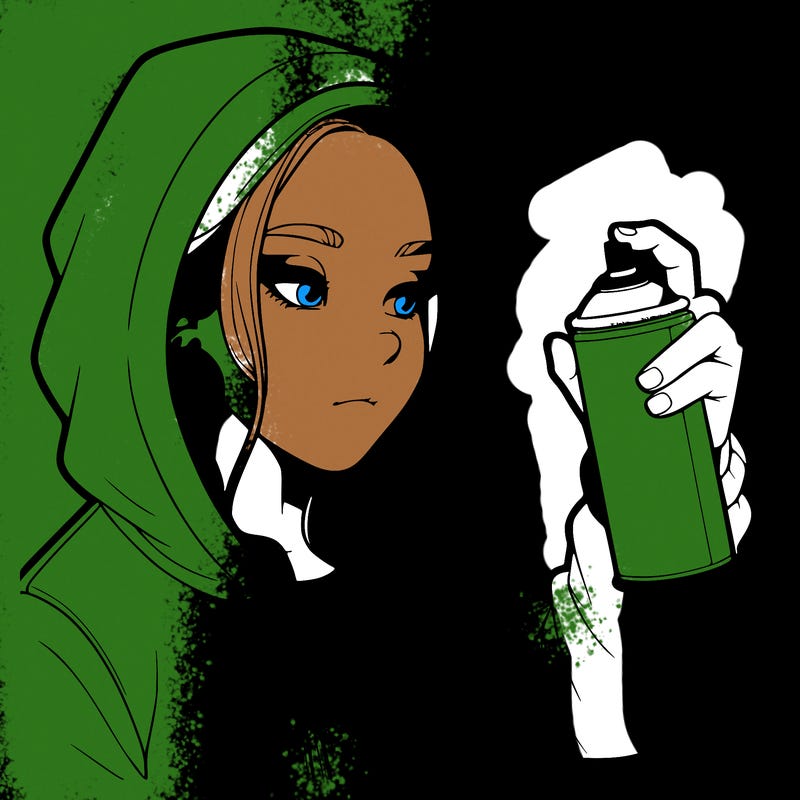 a realistic girl, spray painting