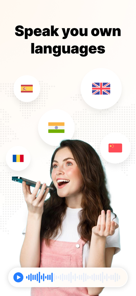 AI Note Taker: Voice & Video - Woman using AI Note Taker for multi-language voice transcription with flag icons