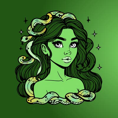 realistic girl with snakes as hair