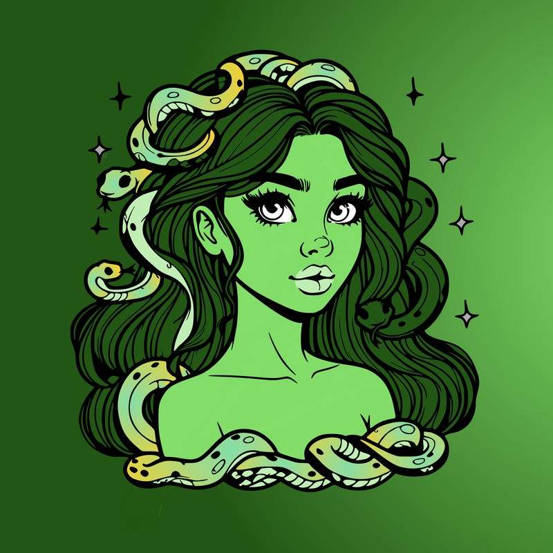 realistic girl with snakes as hair