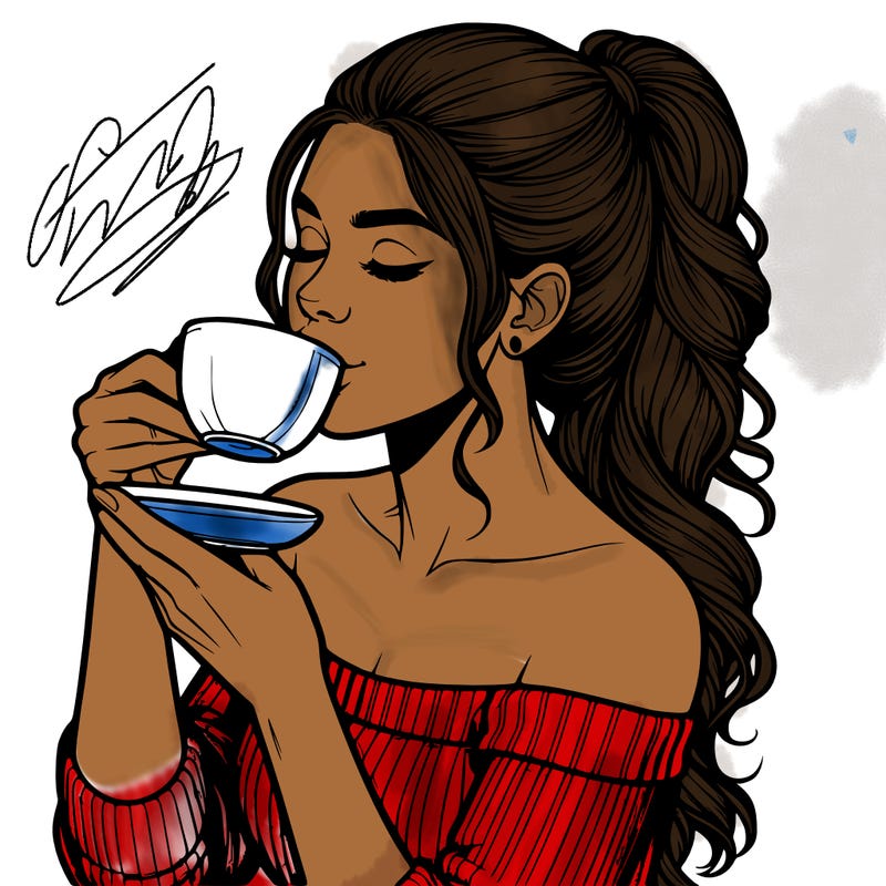 realistic woman drinking tea