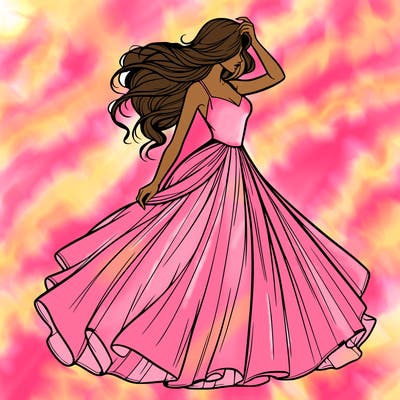 realistic woman with dress flowing in the wind